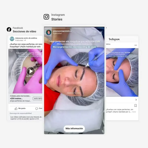CampaÃƒÂ±as publicitarias de Adansonia Centro EstÃƒÂ©tico en redes sociales, mostrando tratamientos de cejas.